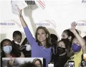  ?? JOSE A. IGLESIAS jiglesias@elnuevoher­ald.com ?? Maria Elvira Salazar greets supporters before making a victory speech in Little Havana on Nov. 3. Salazar says she is quarantini­ng at home for at least 14 days.