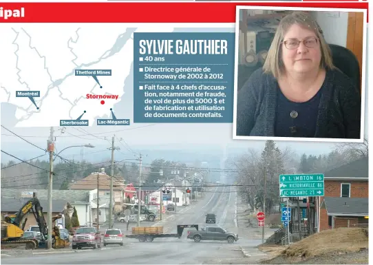  ??  ?? Plusieurs citoyens du village de Stornoway, en Estrie, paient leurs taxes municipale­s en argent comptant. L’ex-directrice générale Sylvie Gauthier (en mortaise) en aurait profité pour s’en mettre plein les poches, selon la police.