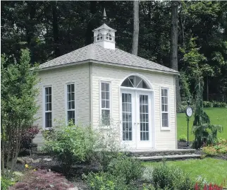  ??  ?? Any homeowner whose property includes an expansive backyard near a wooded area like this could install a roomy, attractive she-shed for a woman in need of her own little hideout.