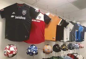  ??  ?? The football kits displayed at the MLS office