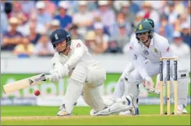  ?? AP ?? An upheld review denied England's Jonny Bairstow what would have been his fourth Test century, on the second day of the fourth Test at Old Trafford in Manchester on Saturday.