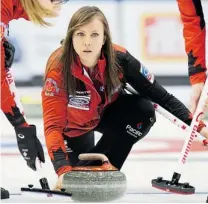  ?? ANDREW VAUGHA/ AP/ THE CANADIAN PRESS ?? Rachel Homan follows a rock as her Canadian team plays the Czech Republic in the world women’s curling championsh­ip at Saint John, N. B., on Sunday. Canada won the game 8- 4.
