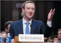  ??  ?? Facebook CEO Mark Zuckerberg testifies before a joint hearing of the Commerce and Judiciary Committees on Capitol Hill in Washington, about the use of Facebook data to target American voters in the 2016 election. (AP Photo/Andrew Harnik)