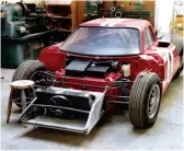  ??  ?? Facing page: The buck and through to the rolling chassisBel­ow and right: Pictures from the original 1967 build with Corvette V8, suspension detail, and the locally created transaxle