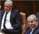  ?? Adina Valman / Knesset ?? Israeli Prime Minister Benjamin Netanyahu, right, and Benny Gantz came to an agreement about the government.