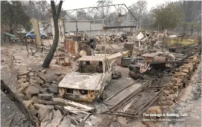  ?? MARK RALSTON/AFP/GETTY IMAGES ?? Fire damage in Redding, Calif.