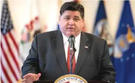  ?? ASHLEE REZIN GARCIA/ SUN- TIMES ?? Gov. J. B. Pritzker speaks Wednesday at the ribbon cutting for the Chicago Veterans Home on the Northwest Side.