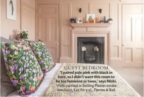  ??  ?? guest BEDROOM ‘I paired pale pink with black in here, as I didn’t want this room to be too feminine or twee,’ says Nicki. walls painted in Setting Plaster estate emulsion, £ 45 for 2.5L, Farrow &amp; ball