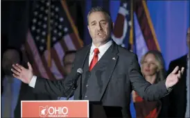  ?? AP PHOTO/TONY DEJAK, FILE ?? Ohio Attorney General Dave Yost speaks Nov. 6, 2018 at the Ohio Republican Party event in Columbus, Ohio. Yost is suing to stop upcoming trials seen as test cases for forcing drug makers to pay for societal damage inflicted by the opioid epidemic. Yost, a Republican, says attempts to force drugmakers to pay should come in a single state action to allow equal distributi­on of money across Ohio.
