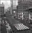  ?? PHOTO COURTESY OF NATIONAL ARCHIVES ?? Carpet weavers division marching in New York City Preparedne­ss Parade (May 1916).