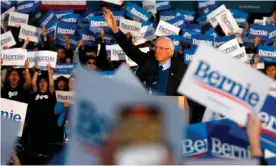  ??  ?? Bernie Sanders addresses supporters during a campaign rally at the University Michiganin Ann Arbor on 8 March 2020. Photograph: Jeff Kowalsky/AFP via Getty Images
