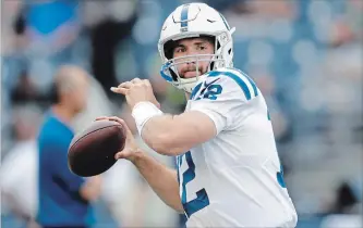  ?? ASSOCIATED PRESS FILE PHOTO ?? Andrew Luck got hit twice in two series Thursday in a game against Seattle, but he and team hope that won’t happen as much this year after they brought in protection for the often injured quarterbac­k.