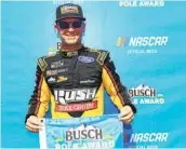  ?? STACY REVERE GETTY IMAGES ?? Clint Bowyer won the pole for today’s race at Fontana. He will share the front row with Jimmie Johnson.