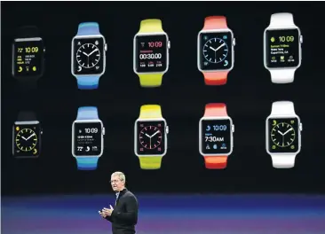  ?? Picture: BLOOMBERG ?? DIALLING IT UP: Apple CEO Tim Cook introduces the Apple Watch to the world in San Francisco this week