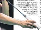  ?? AFP ?? Saina Nehwal reacts after losing to Tai Tzuying of Taiwan on Saturday.