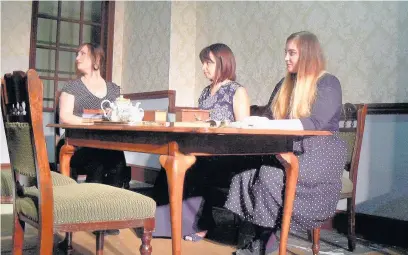  ??  ?? ●● Helena Lockett-Soule as Charlotte, Siobhan Morris as Anne and Sophie Longmire as Emily in Rossendale Players’ production of Blake Morrison’s We Are Three Sisters