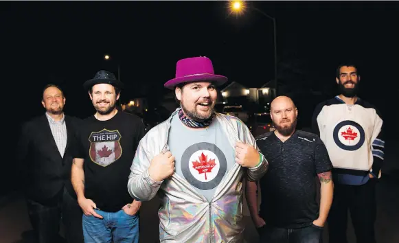  ?? TARA WALTON/THE CANADIAN PRESS ?? The Artificial­ly Hip — Simon Mcintyre, left, Mat Bowman, William Bishop, Dave Guenard and Brad Rigby — donate part of their earnings to charity.
