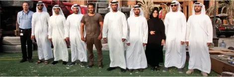  ??  ?? Salman Khan with officials on the Abu Dhabi set of Tiger Zinda Hai