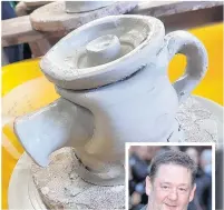  ??  ?? A ‘one minute teapot’ created by Johnny Vegas, inset, is being auctioned by Adam Partridge