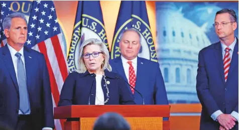  ?? Reuters ?? Representa­tive Liz Cheney delvers remarks during an impeachmen­t press conference on Capitol Hill in Washington on Tuesday. The Judiciary Committee took control of the inquiry on Tuesday evening.