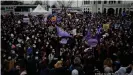  ??  ?? Thousands protest against the overnight decision by Turkey's President Erdogan to quit the landmark agreement crucial to combating domestic violence