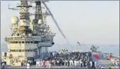  ?? ANSHUMAN POYREKAR/HT PHOTO ?? INS Viraat, the oldest serving aircraft carrier, at the naval dockyard in Mumbai on Monday.