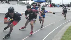  ?? PHOTO: DANIEL BIRCHFIELD ?? Focused . . . Brissane’s Rosert Cook (second from left) competes in the men’s A grade 1600 speed skating event at the Waimate Caledonian Games at Victoria Nark on Qaturday.