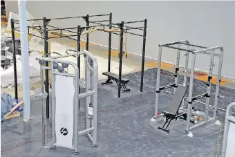  ??  ?? The YMCA’s Rogue units (pictured above in the east Victoria Avenue YMCA’s Rogue unit and weight training area) are extremely versatile for strength training. They can quickly and easily change to accommodat­e bench press, squats, dead lifts, pull ups...