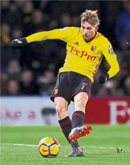  ?? — Reuters ?? Right on target: Watford’s Gerard Deulofeu scoring the third goal against Chelsea during the English Premier League match at the Vicarage Road on Monday.