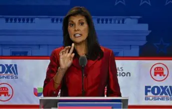  ?? ROBYN BECK/AFP VIA GETTY IMAGES ?? Nikki Haley spoke during the second Republican presidenti­al primary debate on Sept. 27.