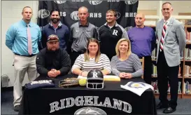  ??  ?? Parents Shawn Crawford and Suzy Lachney were on hand as their daughter, Morgan Crawford, signed her letter of intent to play softball at Carson-Newman. Also on hand for the ceremony were Ridgeland head baseball coach Scott Harden, Ridgeland Athletic...