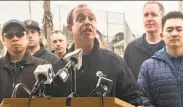  ?? Courtesy Ashley McBride ?? Police union President Tony Montoya (center), seen with other officers, said he was “taken aback” by Muni’s tweets about taking officers to protests.