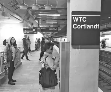  ??  ?? The World Trade Center - Cortlandt Street subway station is seen on Sept 9, where just days before the anniversar­y of the September 11 attacks, trains are once again running through the subway station buried when the Twin Towers fell 17 years ago. — AFP photo
