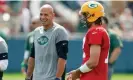  ?? Ludtke/AP ?? New York Jets head coach Robert Saleh laughs with Aaron Rodgers during a join training camp in 2021. Photograph: Matt