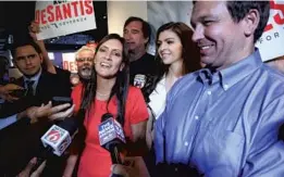  ?? JOE BURBANK/ORLANDO SENTINEL ?? Ron DeSantis, the Republican candidate for governor, introduces his running mate, Jeanette Nuñez, Thursday during a rally at the Ace Cafe in downtown Orlando.