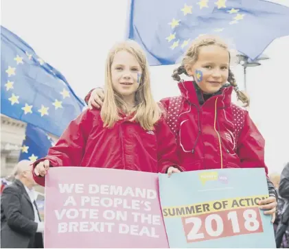  ??  ?? 0 Youngsters join the People’s Vote rally in Edinburgh, but a majority of Scots are already opposed to Brexit