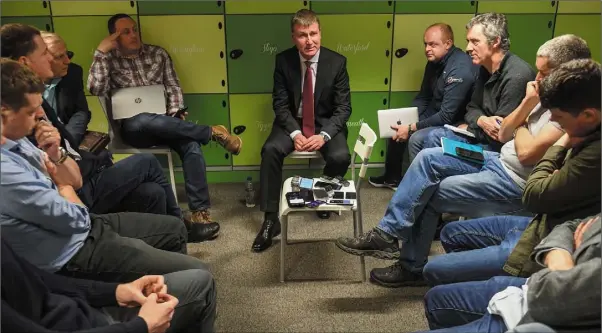  ??  ?? Stephen Kenny chats to reporters during a press conference at Aviva Stadium on Monday.