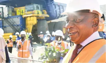  ?? Picture: GCIS ?? JOB CREATION. President Cyril Ramaphosa at the Mogalakwen­a mine hydrogen production, storage and refuelling complex in Limpopo.