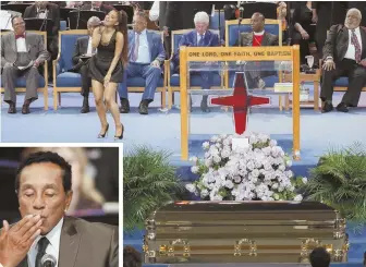  ?? AP PHOTOS ?? ‘YOU’RE SO SPECIAL’: Ariana Grande, above, performs at the funeral service for Aretha Franklin at Greater Grace Temple. Smokey Robinson, left, spoke of the impact Franklin had on him personally and in his career.