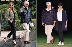  ?? FOTO: DPA ?? US-Präsident Donald Trump und seine Gattin Melania beim Abflug in Washington – sie modisch in High Heels. In Texas trug sie dann weiße Turnschuhe.