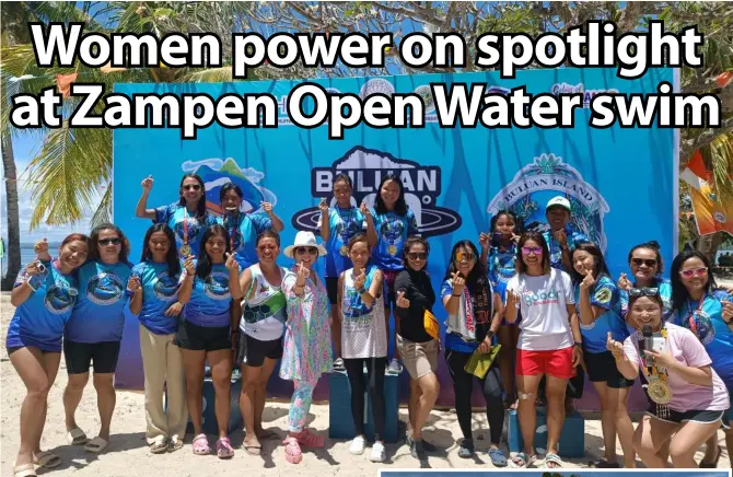  ?? ?? Women participan­ts and organizers of the Zamboanga Peninsula Open Water Swim Circuit with lady Gov. Ann Hoffer (with hat, 6th from left) of host province Zamboanga Sibugay.