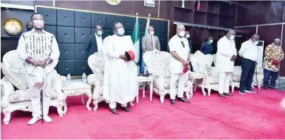  ??  ?? From left: Anambra State Governors
Willie Obiano, counterpar­ts from Ebonyi Engr. David Umahi Imo Senator Hope Uzodimma, Enugu Chief Ifeanyi Ugwuanyi, Abia
Dr. Okezie Ikpeazu and President General of Ohanaeze Ndigbo, at the South East security meeting held in Owerri yesterday