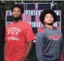  ??  ?? Wilbur Cross football players Armon Hyslop and Jabez Cubiz.