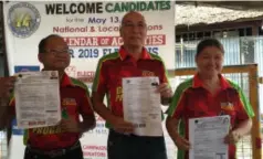  ?? MERLINDA PEDROSA ?? REELECTION­IST Vice Mayor El Cid Familiaran with incumbent Councilors Bartoleme Orola and Ana Marie Palermo