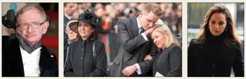  ??  ?? REMARKABLE LIFE: Prof Hawking, left, was mourned by ex-wife Jane and children Timothy and Lucy yesterday. Above: Actress Felicity Jones