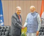  ?? PTI ?? Prime Minister Narendra Modi with UN Secretary General Antonio Guterres on the sidelines of G20 Summit, in Buenos Aires, Argentina, Thursday.