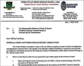  ??  ?? Surat bantahan KHA mendesak MHC membatalka­n dan melakukan semula proses pencalonan.