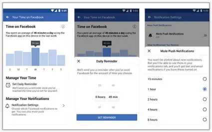  ?? Illustrati­on: FACEBOOK NEWSROOM ?? BOT MOT BEROENDE. Facebook vill hjälpa dig att sätta stopp för Facebook. De nya verktygen dyker snart upp i din mobil.