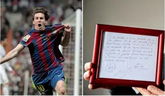  ?? ?? Vente aux enchères d'une serviette sur laquelle figurait le premier contrat de Messi à Barcelone