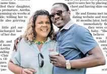  ??  ?? Emmanuel Olubayo with his daughter, Aretha at their Leicester home, following her discharge from hospital. Below, the 34-year old with his wife Emma, who learnt she was pregnant shortly after their marriage